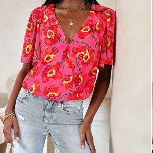 Kaliana Floral Flutter Sleeve Bodysuit VICI